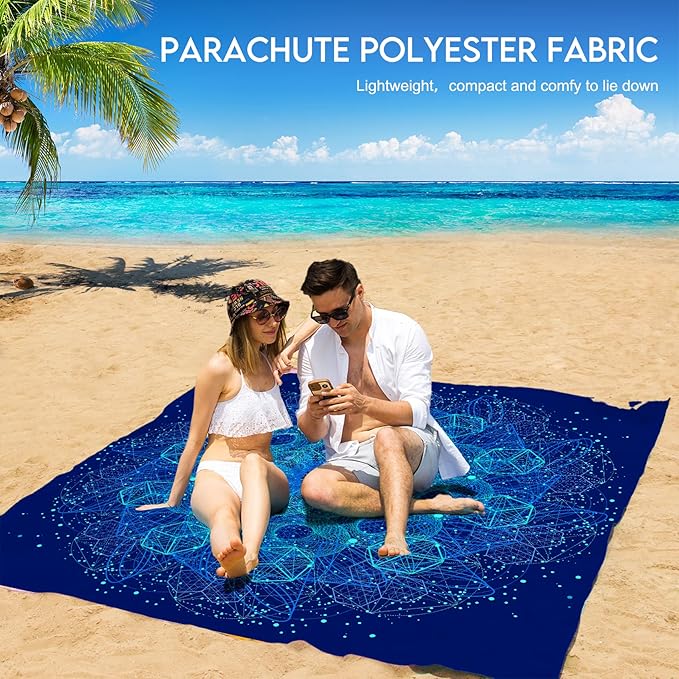 BYDOLL Beach Blanket 78''X81'' 4-7 Adults Oversized Lightweight Waterproof Sandproof Blanket for Beach Large Picnic Mat Travel Camping