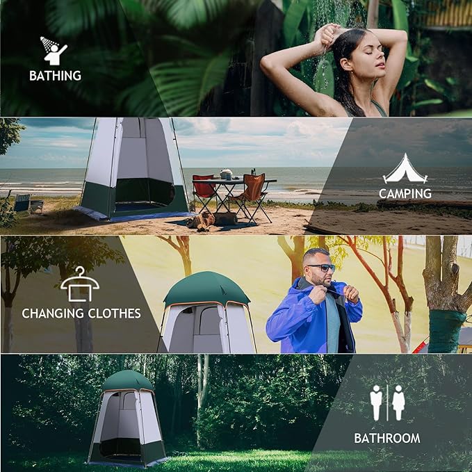 Camping Tent Shower Tent,Outdoor Changing with Built-in Hook,Holds 20 Liters of Water,63 * 63 * 95 Inch,210D Oxford Cloth Waterproof - Portable Toilet Shelter with Carrying Bag for Camping,Beach