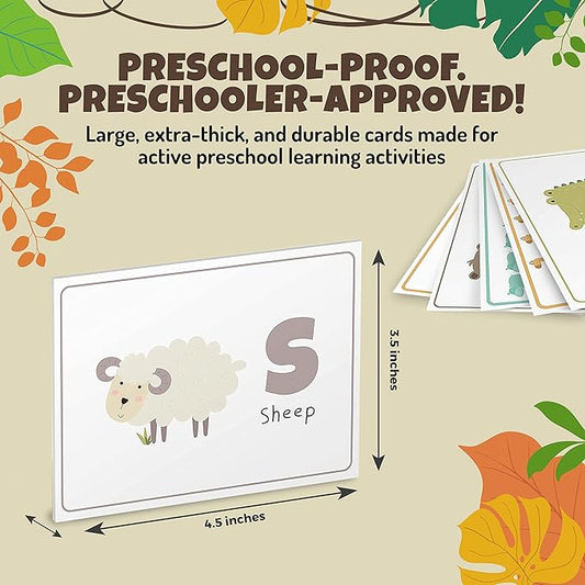 Alphabets and Numbers Animal Flash Cards for Babies, Toddlers, Pre-K, and Kindergarten – Montessori Learning Gift – Uppercase & Lowercase Letters, 123 – 46 Extra Thick Educational Cards