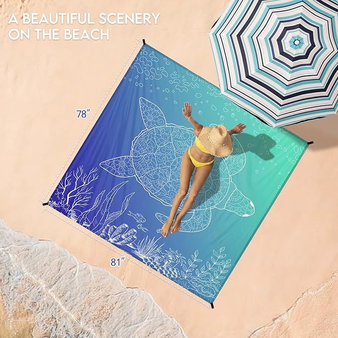 BYDOLL Beach Blanket 78''X81'' 4-7 Adults Oversized Lightweight Waterproof Sandproof Blanket for Beach Large Picnic Mat Travel Camping