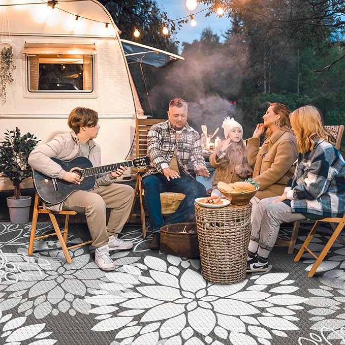 LuxStep Outdoor Rug Waterproof Outdoor Plastic Straw Rug Reversible Patio Rug Mat Outdoor Decor Large Area Mats for RV, Picnic, Backyard, Deck, Balcony, Porch, Beach, Camping, 8' x 10' Grey