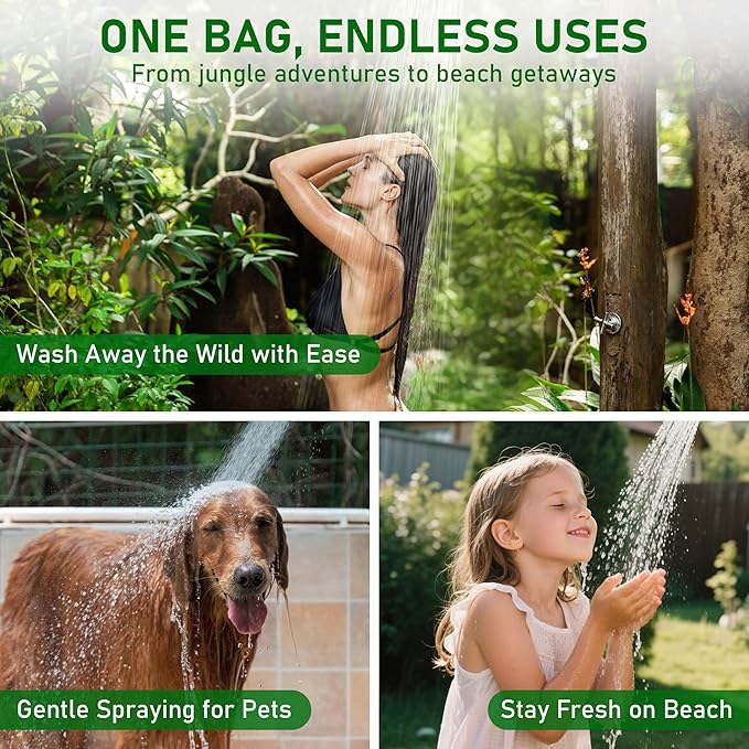 Portable Shower for Camping with 5-Gallon Solar Shower Bag,Temperature Gauge & Dual Spray Modes,Solar Heating PVC for Hot Showers,Perfect for Camping,Hiking,Beach Trips & Outdoor Adventures