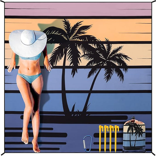 Beach Blanket Waterproof Sandproof Extra Large Beach Mat 79" X 83"/120"x108"for 1-8 Adults Quick Drying Durable Outdoor Picnic Mat for Beach Travel Camping Hiking