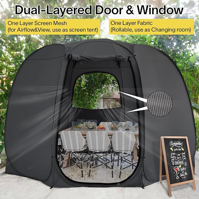 Patio Gazebo Screen House Room, LEEDOR Pop Up Outdoor Gazebo Tent with Roll Up Mosquito Netting, Easy Setup & Waterproof & Sunshade, Suitable for Camping Trip, Backyard, Beach, Picnic - Grey