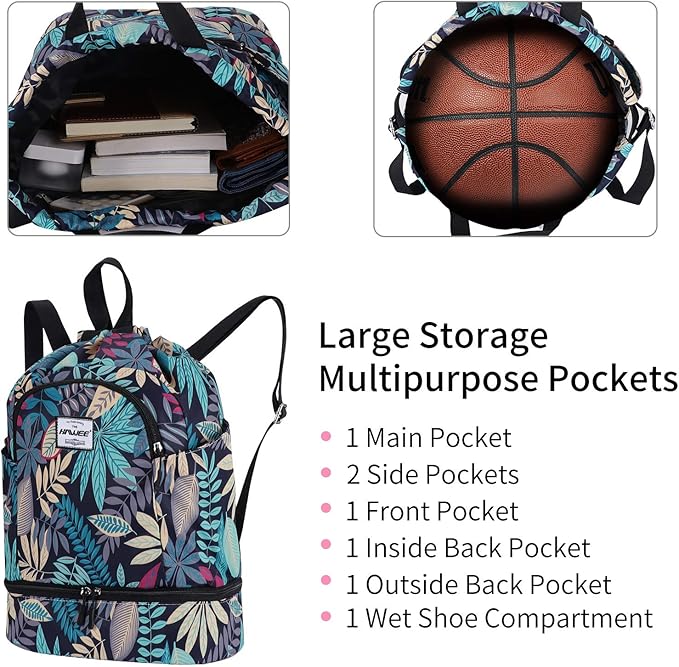 Dry Wet Drawstring Backpack with Shoe Compartment for Women Adjustable Gym Bag