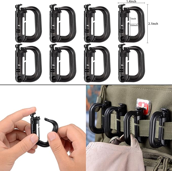 BOOSTEADY 36PCS Attachments for Tactical Backpack Vest Belt,D-Ring Grimloc Locking Gear Clip, Web Dominator Elastic Strings, Strap Management Tool Buckle,Hydration Tube Clips,Key Ring,MOLLE Bag