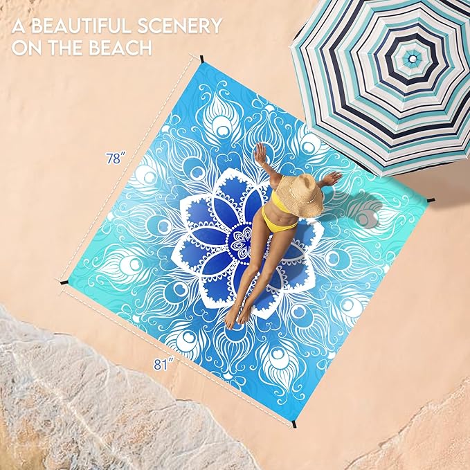 BYDOLL Beach Blanket 78''X81'' 4-7 Adults Oversized Lightweight Waterproof Sandproof Blanket for Beach Large Picnic Mat Travel Camping