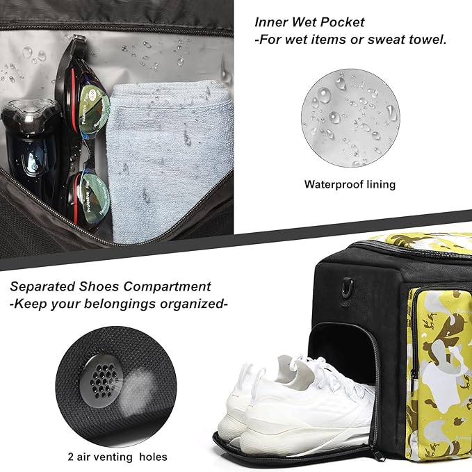 4-Way Gym Bags for Men Gym Duffle Bag Sports Duffle Bag Backpack with Shoe Compartment & Wet Pocket