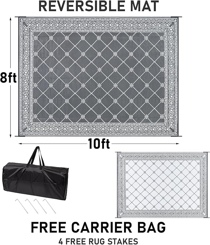 HiiARug Outdoor Rugs 8'x10' for Patios Waterproof RV Mats Camping Rug Outdoor Area Rug Lightweight Portable Outdoor Plastic Straw Rug for Patio, RV, Camping, Balcony, Beach