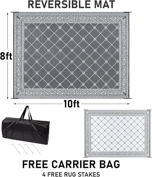 HiiARug Outdoor Rugs 8'x10' for Patios Waterproof RV Mats Camping Rug Outdoor Area Rug Lightweight Portable Outdoor Plastic Straw Rug for Patio, RV, Camping, Balcony, Beach