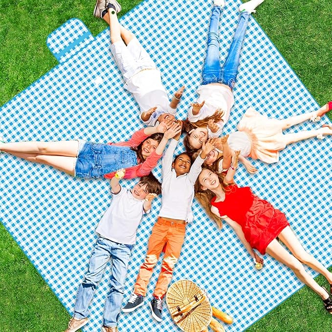 ZHUYNXIR Extra Large Picnic Blanket, 87x87 inch Waterproof Picnic Blanket, Gingham Picnic Mat for Beach, Camping Grass Picnic Blankets.