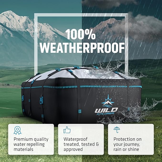 Rooftop Cargo Carrier - Waterproof Soft Shell Car Roof Cargo Carrier, Heavy Duty Car Top Luggage Cargo Bag with Patented Door Hook System and Non-Slip Mat for Car or SUV (15 Cubic Feet)