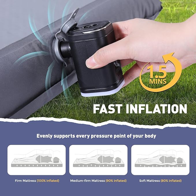 Elegear FiberAir Camping Sleeping Pad, 4’’ Ultra-Thick & 1100lb Ultra-Support Camping Air Mattress with Multi-Function Electric Pump, Durable Sleeping Pad for Camp/Backpacking/Hiking/Tent/Home