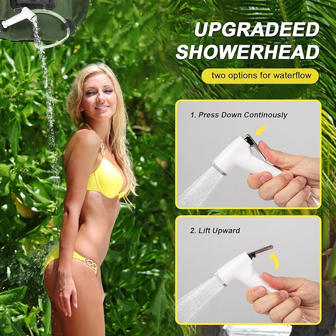 Portable Camping Privacy Tent, Outdoor Shower Tent Kit with 5 Gallon Shower Bag-(Nozzle Upgraded)