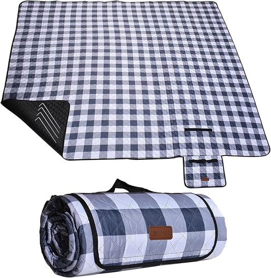 HX&OD Outdoor Picnic Blanket, Extra Large, 80''x80'' Waterproof Foldable Blankets Gingham Picnic Mat for Beach, Camping Grass Lawn Park Accessories Cute Couple Ideas Wedding (Gray, 80”x80”)