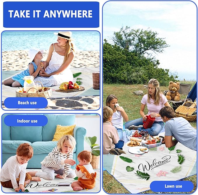 Picnic Blanket, Foldable Waterproof Sand Mat, Extra Large Picnic Blanket Outdoor Picnic Mat Beach Blanket for Park Grass Camping Hiking Travel Family Concerts
