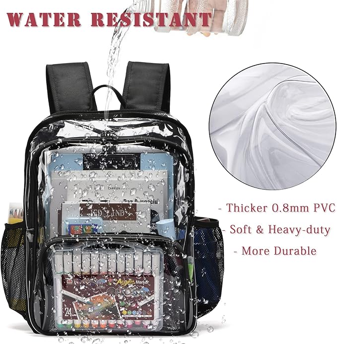 Clear Backpack, 15'' Clear Backpacks for School Heavy Duty See Through Bookbag Multi-pocket PVC Backpack for Men Women, Blue