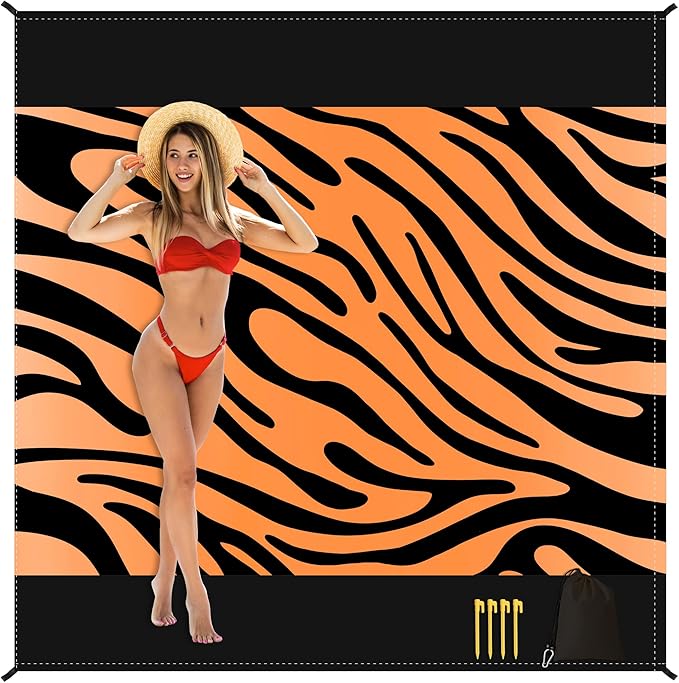 Sandproof Waterproof Beach Blanket, 80"x80" Large Beach Mat for 4-6 Adults, Lightweight Quick Dry Windproof Picnic Mat