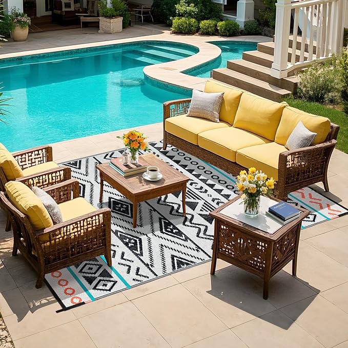 Outdoor Rugs Patio Camping Waterproof - 9x12 Plastic Straw Patio Rug Portable for Campers, Outside RVs Mat, Outdoor Area Carpet for Patios Clearance, Backyard Porch, Balcony, Picnic