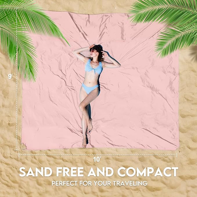 BYDOLL Nylon Beach Blanket Waterproof Sandproof Oversized 10'x9' Suits 1-8 Adults Sand Free Extra Large Blanket Lightweight Soft Picnic Mat for Beach Travel Camping