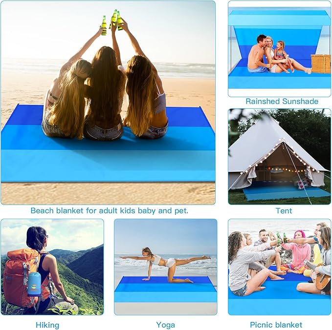 BYDOLL Beach Blanket 78''X81'' 4-7 Adults Oversized Lightweight Waterproof Sandproof Blanket for Beach Large Picnic Mat Travel Camping