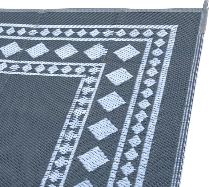 RURALITY Outdoor Rugs 5x8 Waterproof for Patios Clearance,Plastic Straw Mats for Backyard,Porch,Deck,Balcony,Grey and White