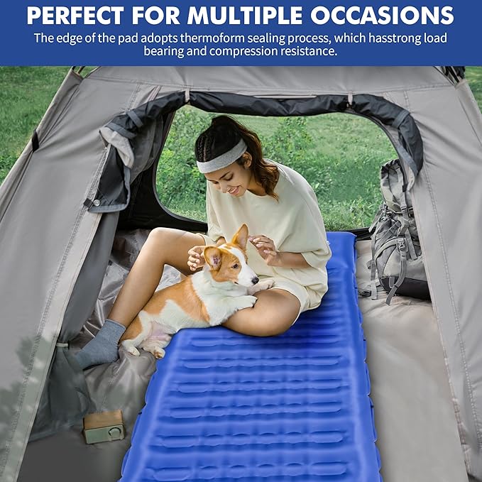 HiiPeak Strong Support Camping Mat, Inflatable Sleeping Mattress 3.9 Inch Thickness Sleeping Pad with Pillow, Quick Inflation Ultralight Portable Camping Sleeping Bed for Backpacking, Hiking, Picnic