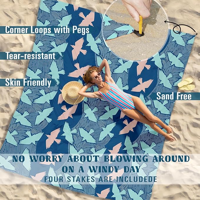 Beach Blanket Sandproof Waterproof 78''×81''1-5Adults Oversized,Compact Lightweight Durable Beach Mat for Travel Camping Hiking Picnic Blanket