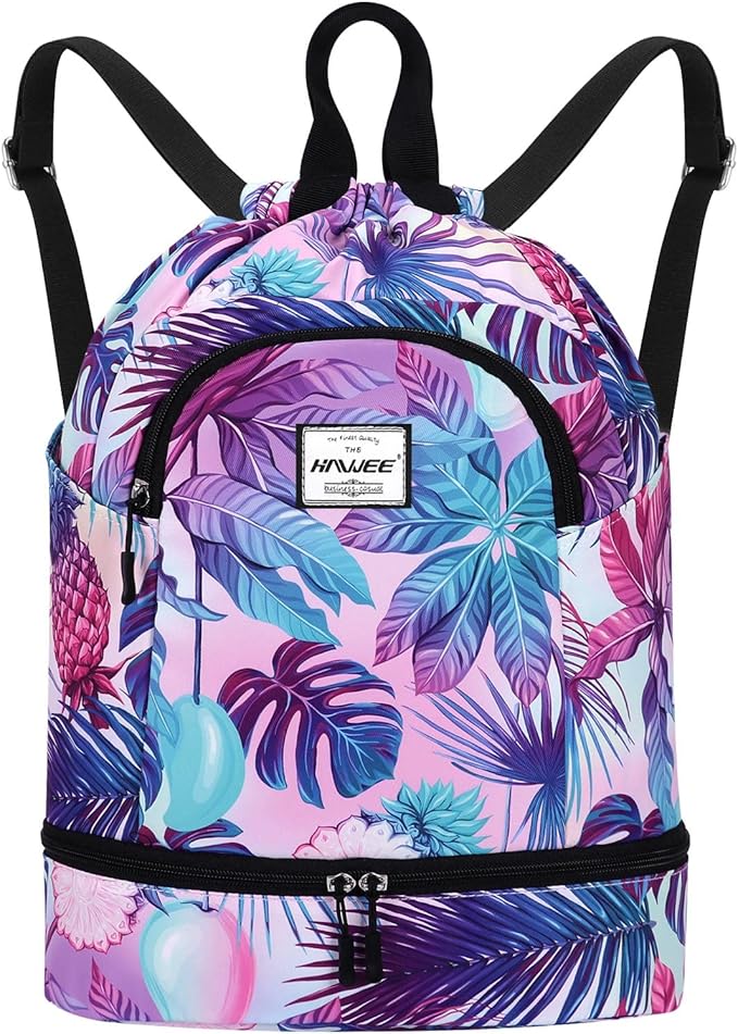 Dry Wet Drawstring Backpack with Shoe Compartment for Women Adjustable Gym Bag