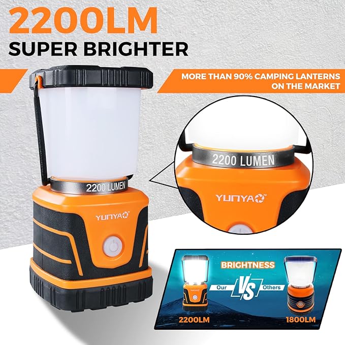 LED Camping Lantern Rechargeable,2200LM,4 Light Modes,4800mAh Power Bank,Perfect Lantern Flashlight for Power Outages, Emergency,Hurricane,IP44 Waterproof,Portable Light for Hiking ,USB Cable Included