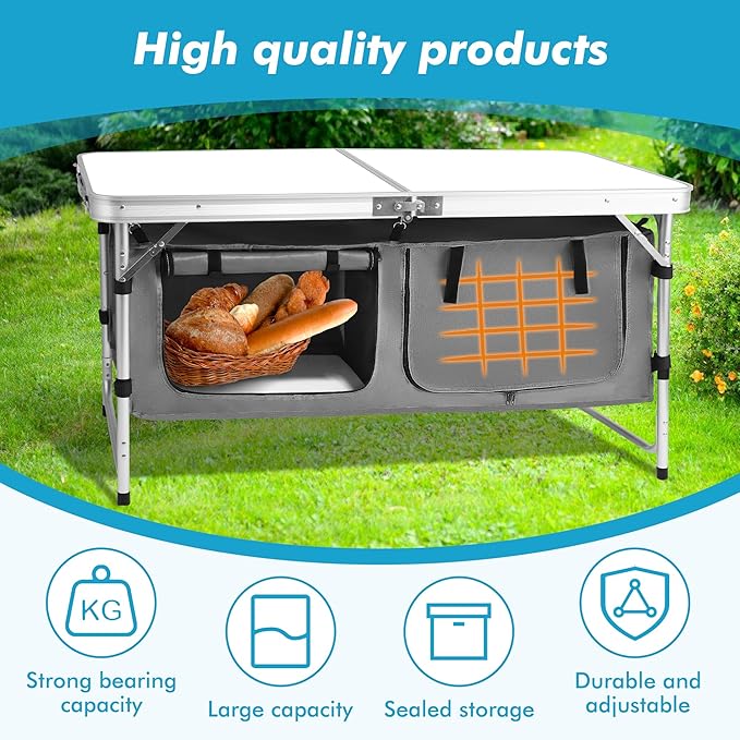 Camping Folding Aluminum Table with Adjustable Legs for Outdoor Travel Beach, Backyards, BBQ, Party and Picnic Foldable Table