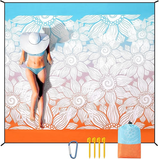 Beach Blanket Waterproof Sandproof Extra Large Beach Mat 79" X 83"/120"x108"for 1-8 Adults Quick Drying Durable Outdoor Picnic Mat for Beach Travel Camping Hiking