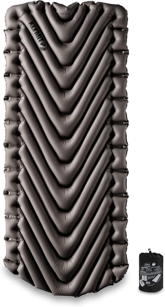Klymit Static V Luxe Sleeping Pad, Lightweight Lofted Camping Air Mattress for Tents and Cars with Body Mapping Tech, 3 In Thick Grey