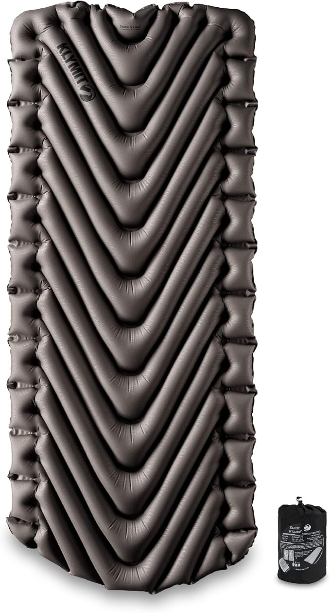Klymit Static V Luxe and Static V Inflatable Sleeping Pads Bundle with V-Shaped Design for Comfortable Camping