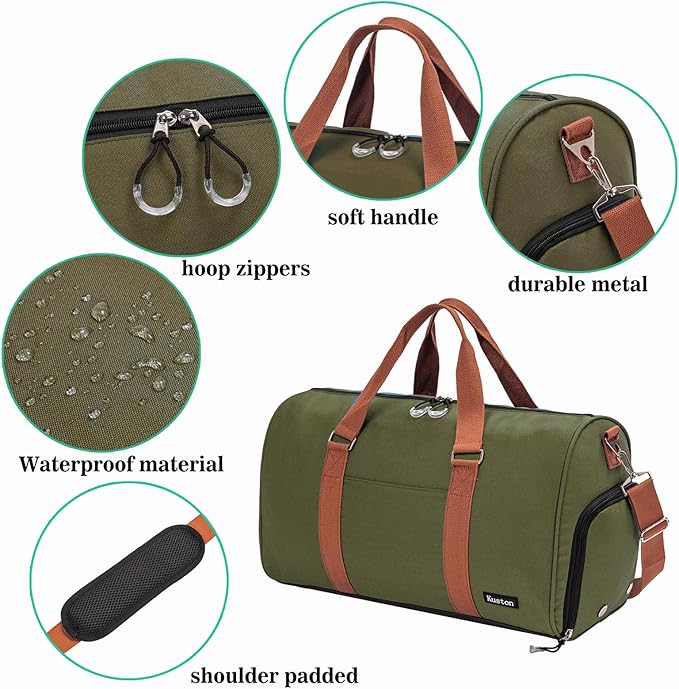Kuston Sports Gym Bag with Shoe Compartment&Wet Pocket,Travel Duffel bag,Weekend Bag,Workout Bag Suitable for Men and Women