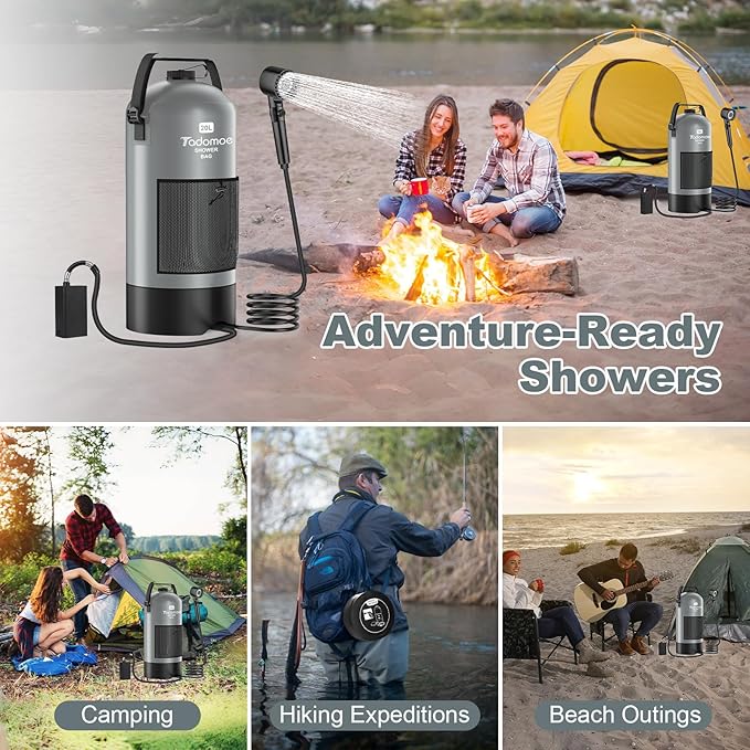 Portable Shower for Camping, 5 Gal/20 L Solar Heating Camping Shower Bag with Shower Pump, Portable Shower Head, Essential for Camping,Festivals, Overlanding, Beach Trips,Outdoor Showers