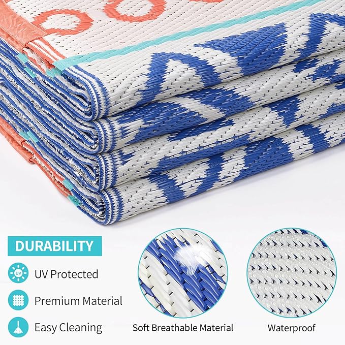 Outdoor Rugs Patio Camping Waterproof - 9x12 Plastic Straw Patio Rug Portable for Campers, Outside RVs Mat, Outdoor Area Carpet for Patios Clearance, Backyard Porch, Balcony, Picnic
