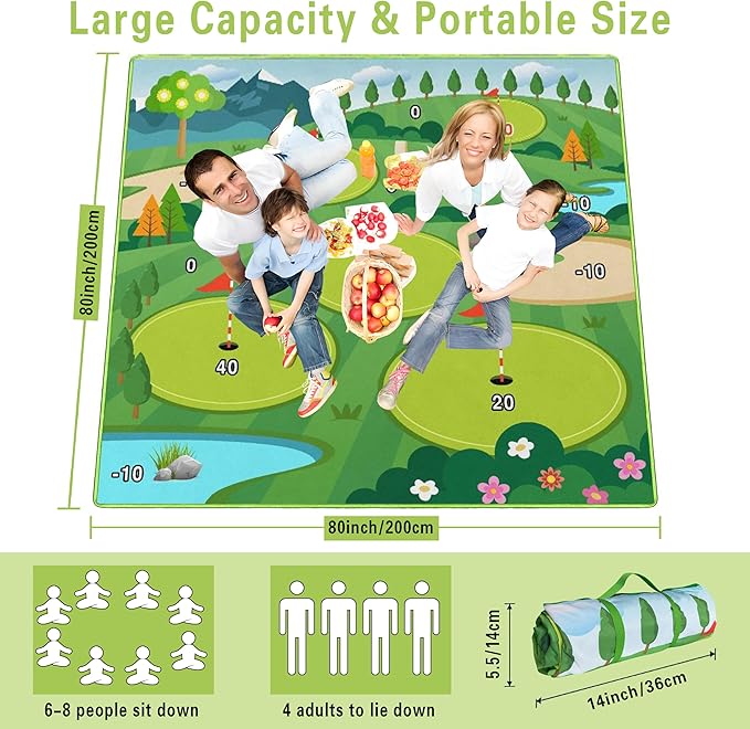 Extra Large Picnic Blankets Waterproof Foldable (80"x 80") Boho Beach Blanket Waterproof Sandproof,3-Layer Thicking Mat Outdoor Packable Camping Blanket