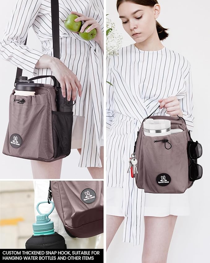 Sports rabbit Insulated Lunch Bag for Men–Compatible with 30/40OZ Handle & Straight Bottles–Leakproof Cooler Tote, Wax-Coated Oxford, Adjustable Strap–Perfect for Work, Travel, Picnics (Coffee Brown)