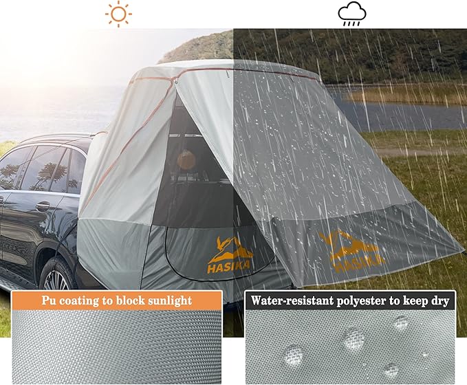 Hasika Canopy Tent Easy Set Up Sun Shade with Mesh Netting for Camping Road Trip Park Waterproof 3000MM UPF 50+ Gray