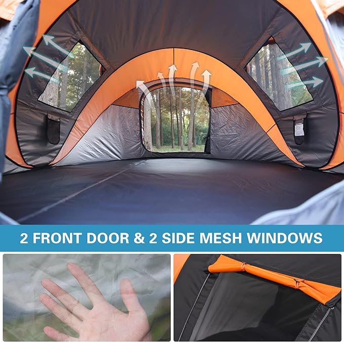 EchoSmile Camping Instant Pop Up Tent, 2/4/6/8/10 Person, Water Resistant Dome, Easy Setup for Camping Hiking and Outdoor, Portable with Carry Bag, 3 Season