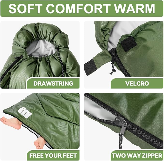 Sleeping Bags for Adults Cold Weather,Portable, Waterproof,Lightweight Sleeping Bag for Tall Girls Boys with Compression Sack for Warm Camping, Hiking, Outdoor & Indoor