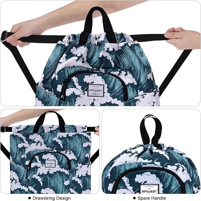 Dry Wet Drawstring Backpack with Shoe Compartment for Women Adjustable Gym Bag