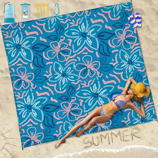 Beach Blanket Sandproof Waterproof 78''×81''1-5 Adults Oversized,Compact Lightweight Durable Beach Mat for Travel Camping Hiking Picnic Blanket