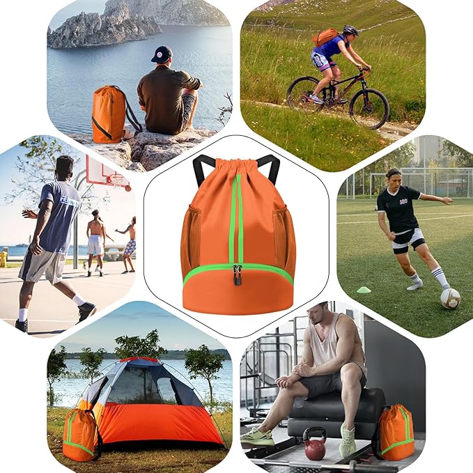 BROTOU Soccer Bags, Football Backpack, Volleyball Bag, Drawstring Soccer Backpack with Ball and Shoe Compartment