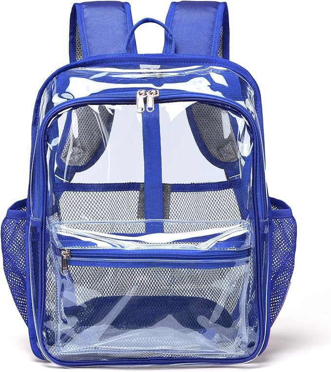 Clear Backpack,15 '' Clear Backpacks for School Heavy Duty PVC See Through Bag Waterproof Bookbag for Girls & Boys, Blue