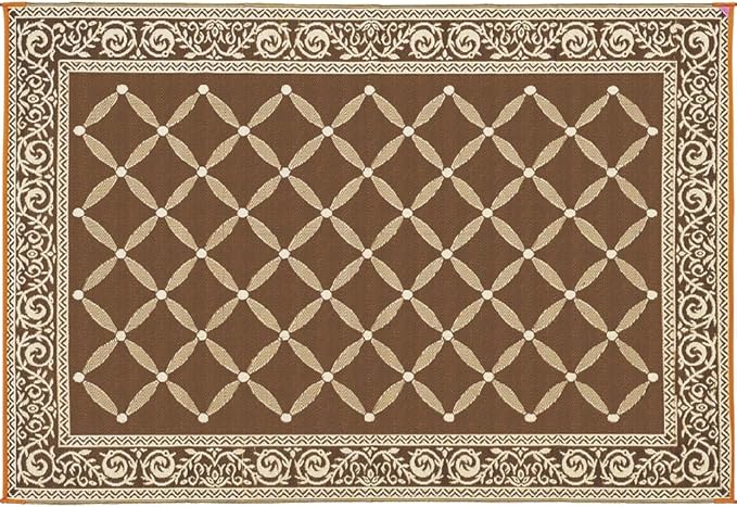 Stylish Camping 119127 9-feet by 12-feet Reversible Mat, Plastic Straw Rug, Large Floor Mat for Outdoors, RV, Patio, Backyard, Picnic, Beach, Camping (Brown/Beige)