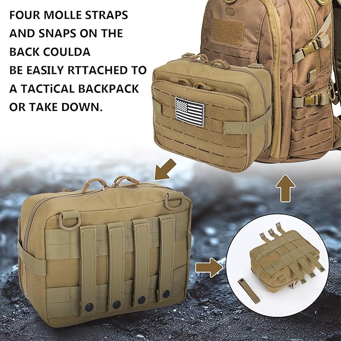 Tactical Pouch Large: EDC Gear Accessories Organizer With MOLLE System, Expandable Medical Pocket and U.S.A Patch
