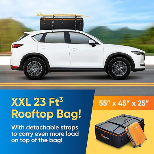 Heavy-Duty Waterproof Roof Bag – 23 Cubic Feet Rooftop Cargo Carrier, Soft Luggage Carrier with Protective Mat (Roofbag for SUVs and Cars) – Compatible with Racks or Without