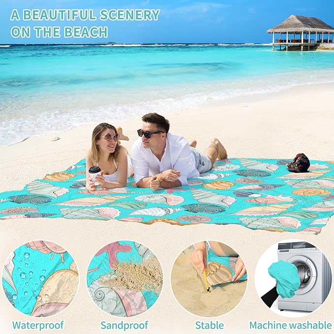 BYDOLL Beach Blanket Waterproof Sandproof 78''×110'' Suits1-7 Adults Compact Lightweight Oversized Sand-Free Blanket Large Picnic Mat for Beach Travel Camping Hiking